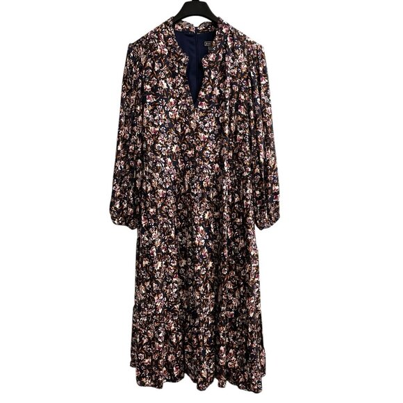 Jessica Howard Dress Womans 24 Blue Floral Tiered Midi Ruffle V Neck Balloon Slv - Picture 1 of 9